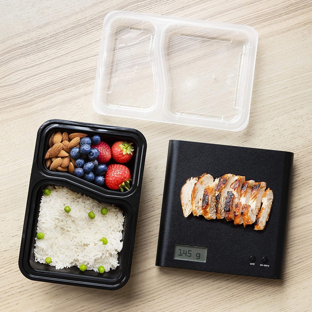 10 PACK - 2 Compartment Meal Prep Containers - Reusable BPA Free Plastic Food Storage Trays 32OZ