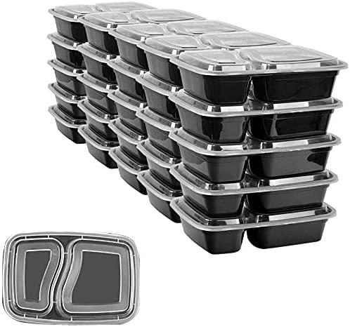 10 PACK - 2 Compartment Meal Prep Containers - Reusable BPA Free Plastic Food Storage Trays 32OZ