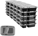 10 PACK - 2 Compartment Meal Prep Containers - Reusable BPA Free Plastic Food Storage Trays 32OZ