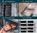 10 PACK - 2 Compartment Meal Prep Containers - Reusable BPA Free Plastic Food Storage Trays 32OZ