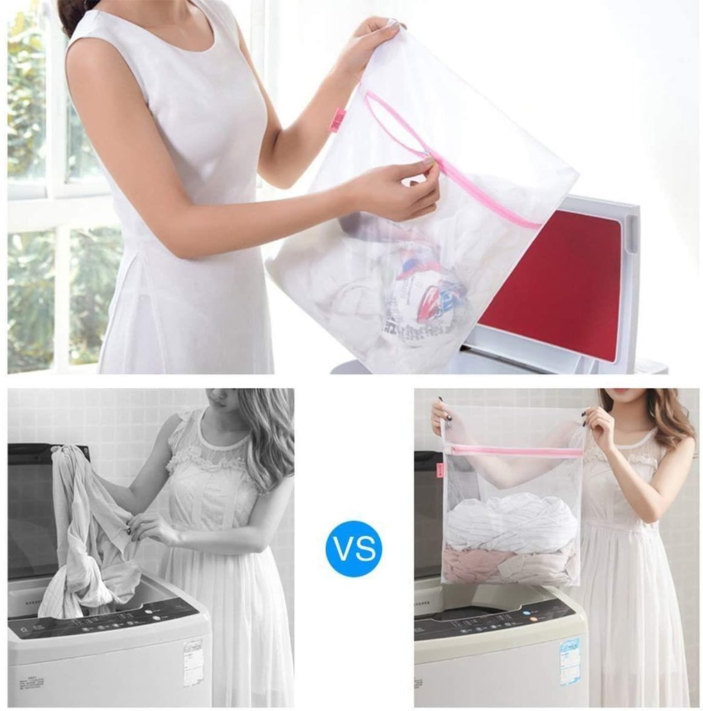 1 X Fabric Beige White Laundry Bag Zip Mesh Underwear 30 x 40cm