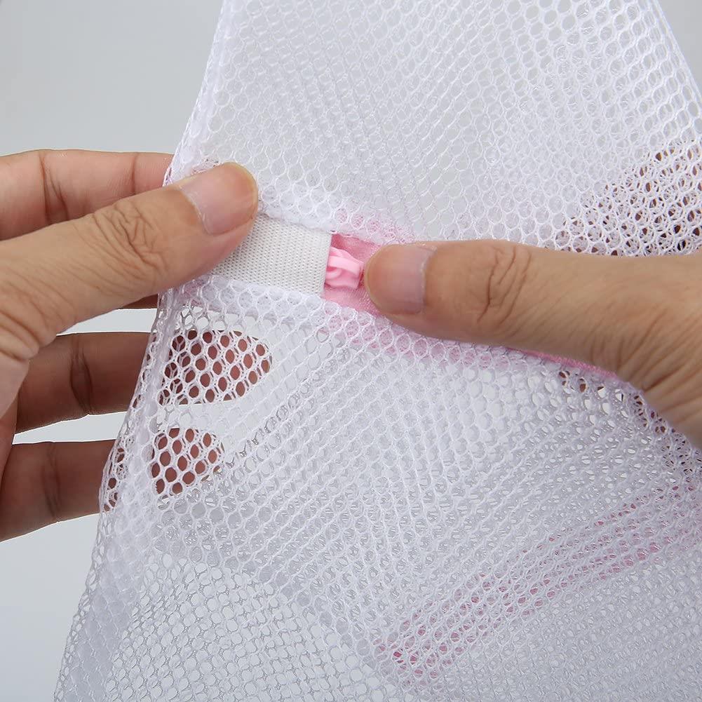 1 X Fabric Beige White Laundry Bag Zip Mesh Underwear 30 x 40cm