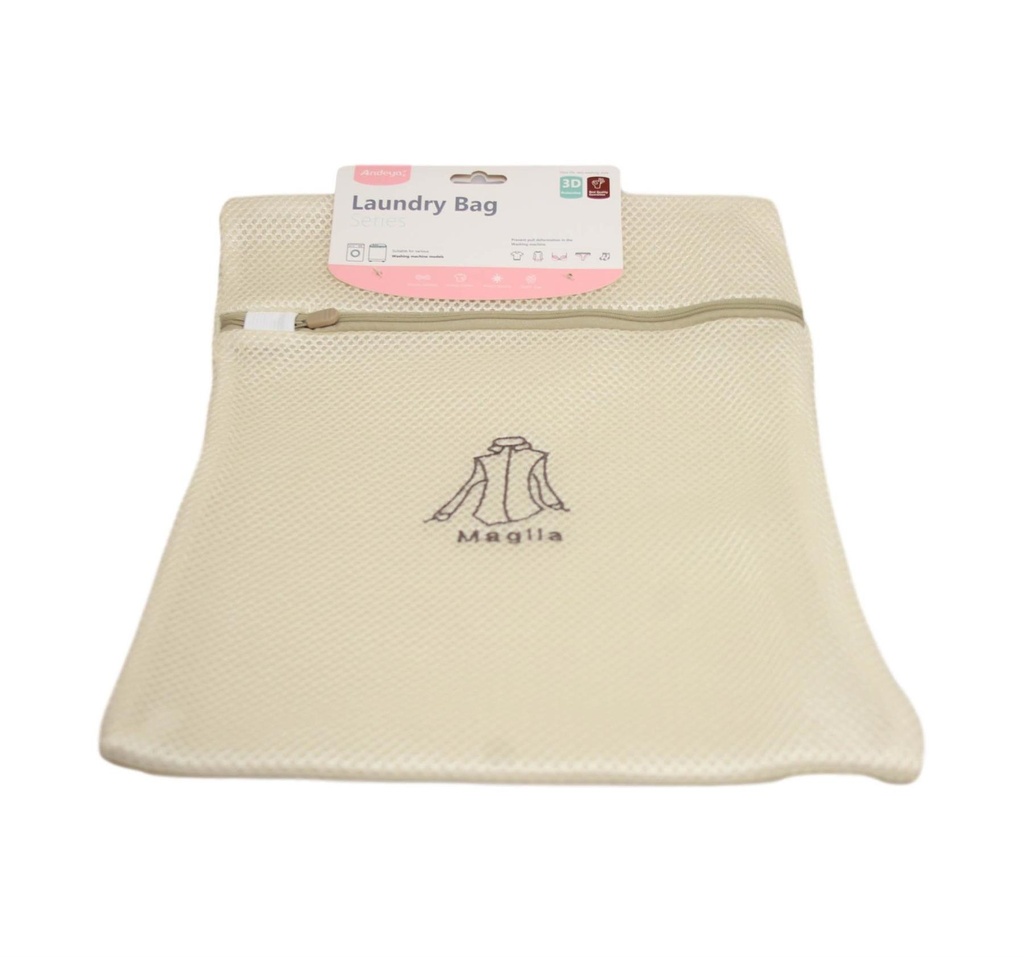 1 X Fabric Beige White Laundry Bag Zip Mesh Underwear 30 x 40cm