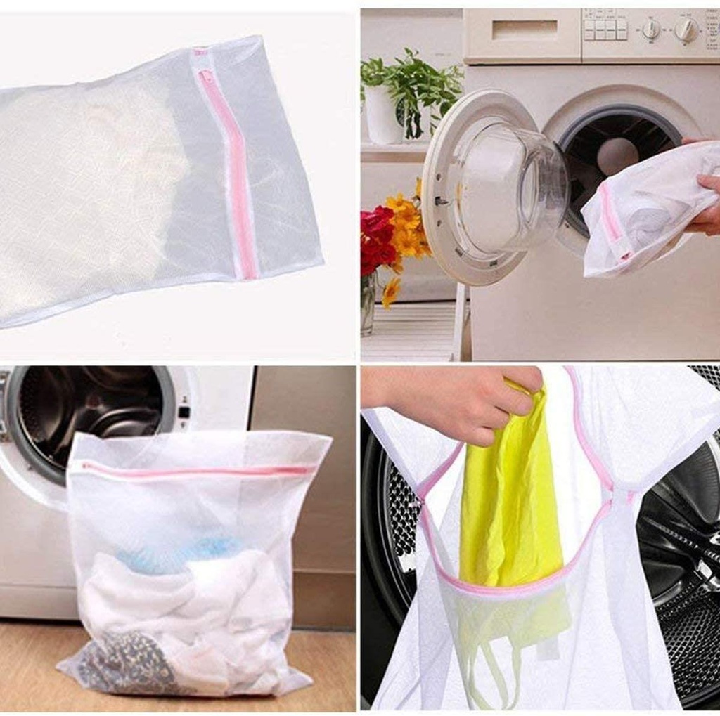 1 X Fabric Beige White Laundry Bag Zip Mesh Underwear 30 x 40cm