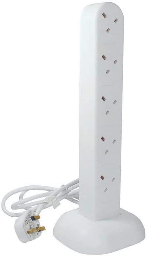 10 Way Gang + 2m Mains Extension Tower Lead Cable Surge Protected