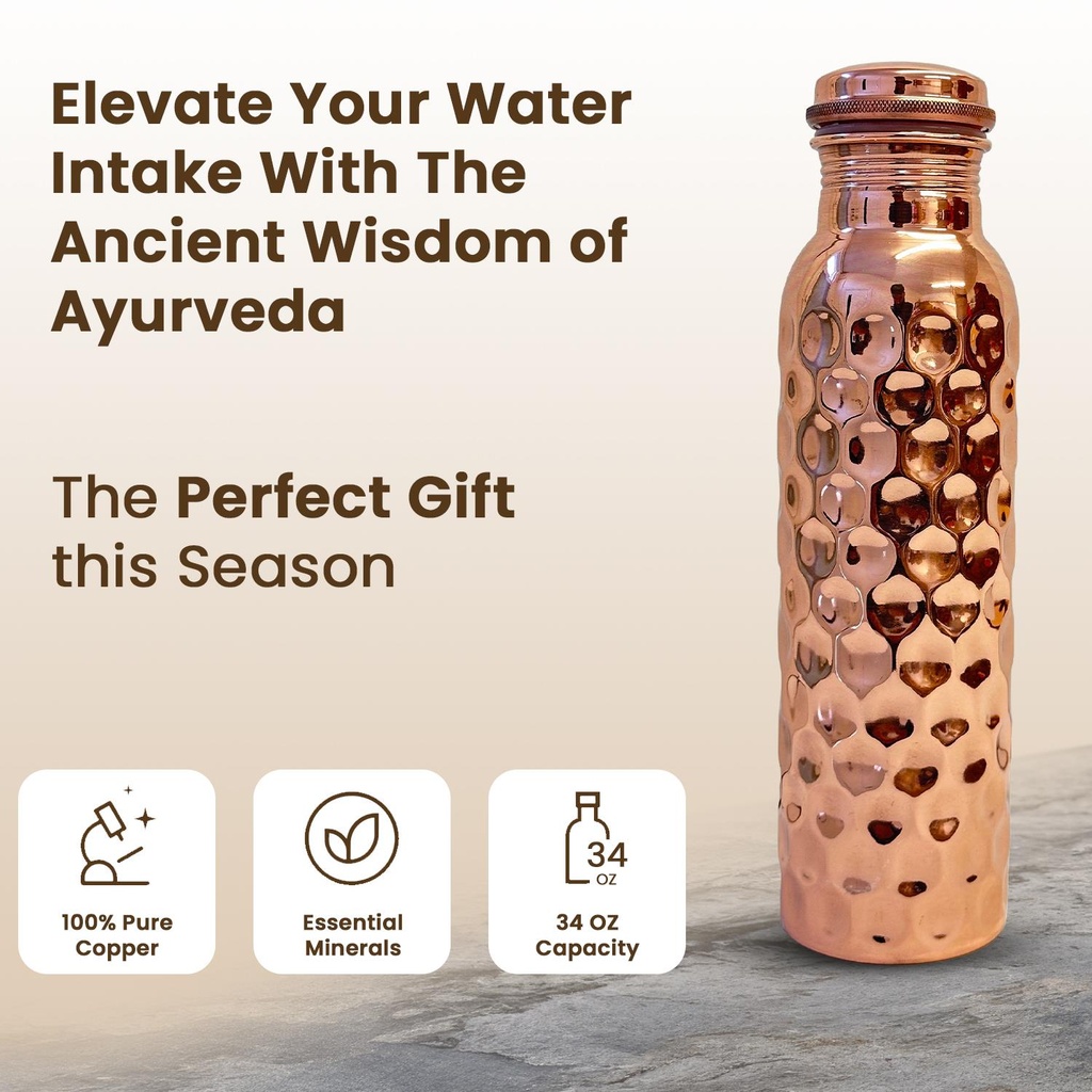 1 Liter Copper Water Bottle - Diamond