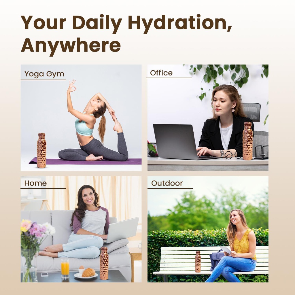 1 Liter Copper Water Bottle - Diamond