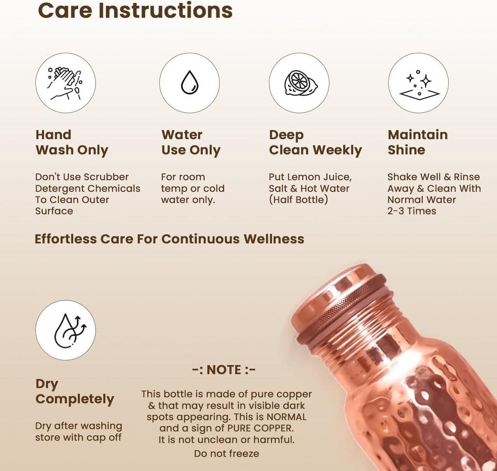 1 Liter Copper Water Bottle - Hammer