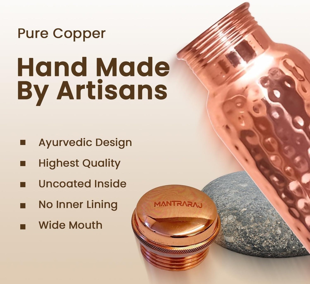 1 Liter Copper Water Bottle - Hammer