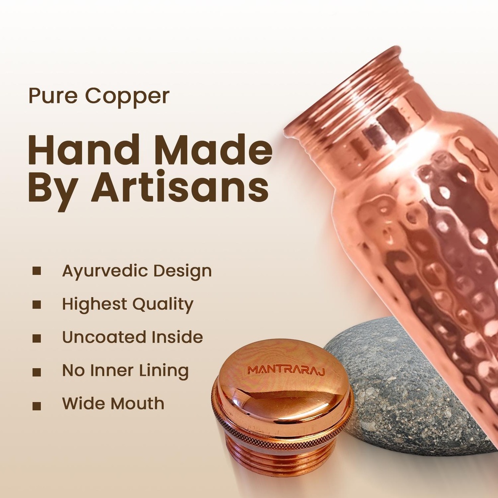 1 Liter Copper Water Bottle - Hammer