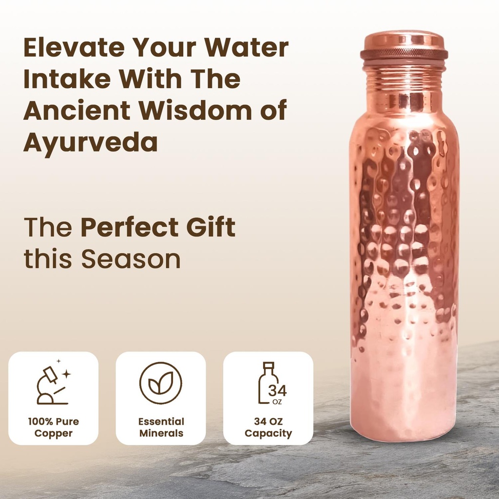 1 Liter Copper Water Bottle - Hammer