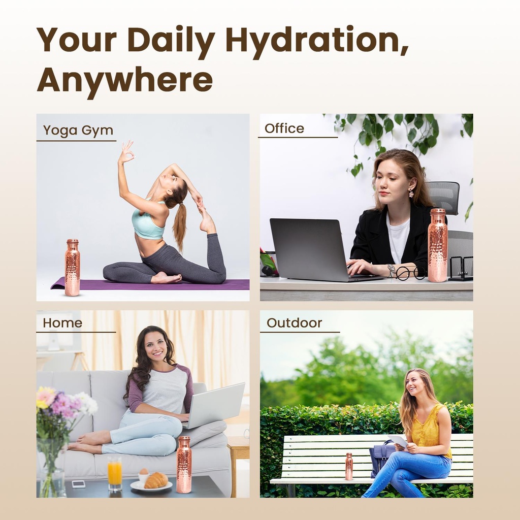 1 Liter Copper Water Bottle - Hammer