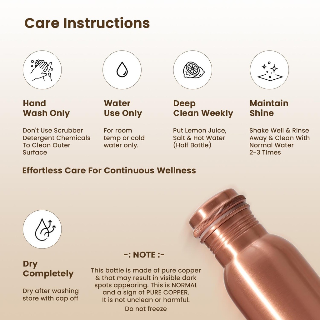 1 Liter Copper Water Bottle - Plain