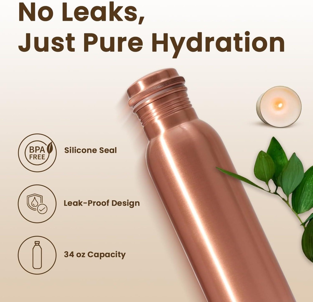 1 Liter Copper Water Bottle - Plain
