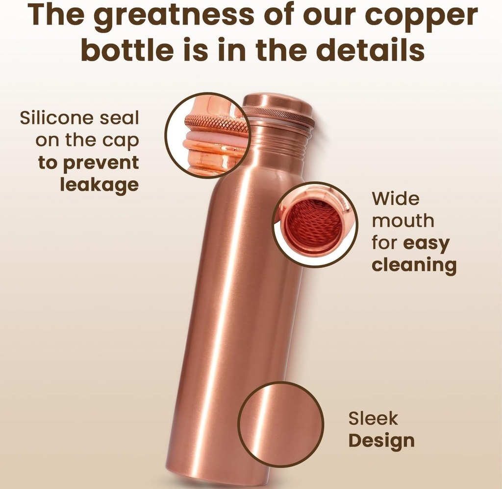 1 Liter Copper Water Bottle - Plain