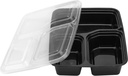 50 X 34Oz 3 Compartment Plastic Black Meal Prep Container With Lids