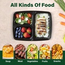 50 X 34Oz 3 Compartment Plastic Black Meal Prep Container With Lids