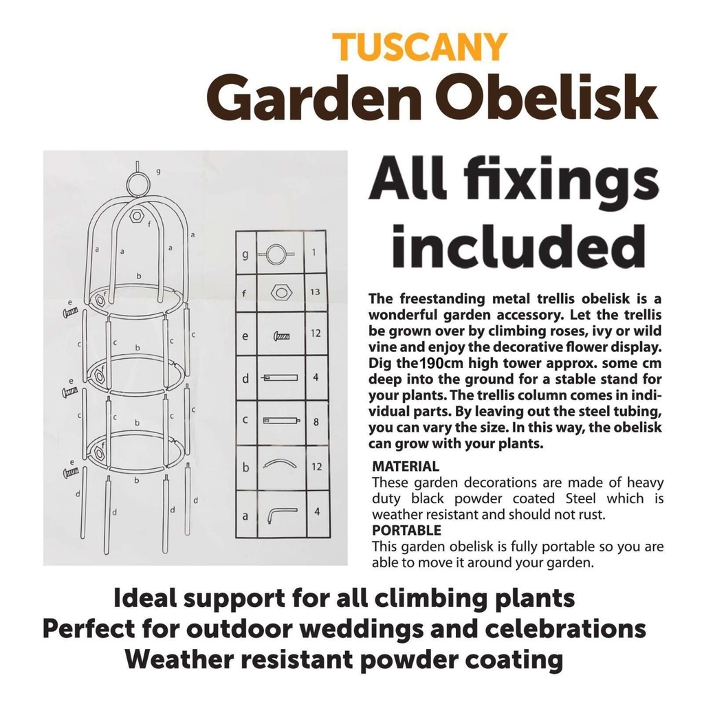 1.9M Easy Obelisk Black Garden Metal Obelisk Trellis