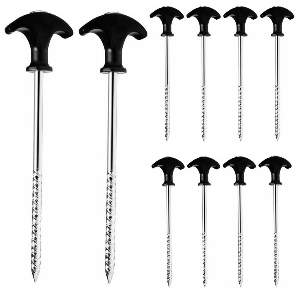 10PK SPIRAL THREAD TENT PEGS SCREW GROUND STAKE