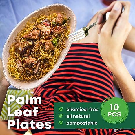 10'' Palm Leaf Plate Plates 10x6 Inch Oval - 10 pcs
