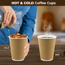 1000 X 12oz Disposable Kraft Ripple Paper Cups Insulated Brown Paper Cups