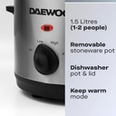 1.5L Slow Cooker Stainless Steel Small Slow Cooker Glass Lid 3 Heat Settings New