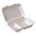 100 PACK 2 Compartment Bagasse Clamshell Takeaway Boxes