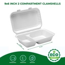 100 PACK 2 Compartment Bagasse Clamshell Takeaway Boxes