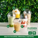 100 X Clear Smoothie Cup PET (342ml/12oz) With CLEAR DOME LID WITH HOLE-98mm