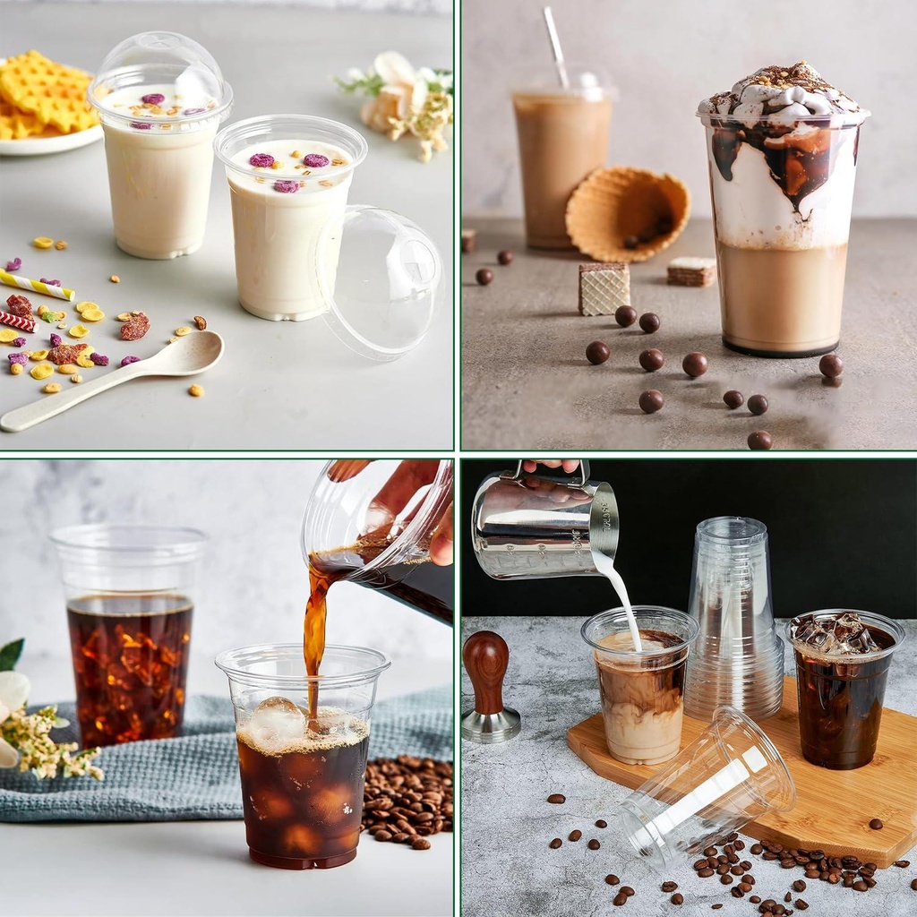 100 x HRD-CLEAR SMOOTHIE CUP-473ML/16Oz With CLEAR DOME LID WITH HOLE-98mm