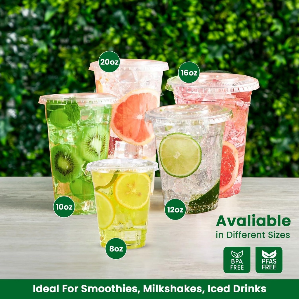 100 x473ML/16Oz with Clear Flat Lid for Smoothie Cup PET (98mm)