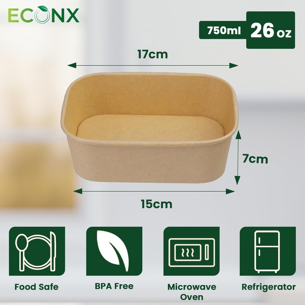 100 X 26oz 750ml Kraft Paper Disposable Container with Paper Lids Take Away Paper Lunch Box Food Container