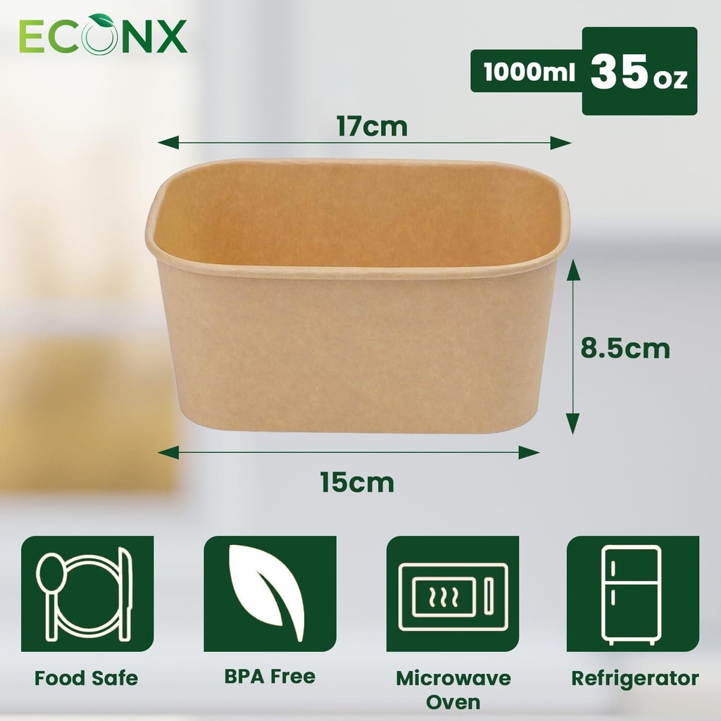 100 X 35oz 1000ml Kraft Paper Disposable Container with Paper Lids Take Away Paper Lunch Box Food Container