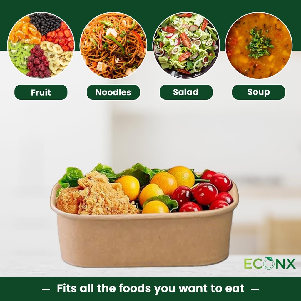 100 x 18oz 500ml Kraft Paper Disposable Container with Paper Lids Take Away Paper Lunch Box Food Container