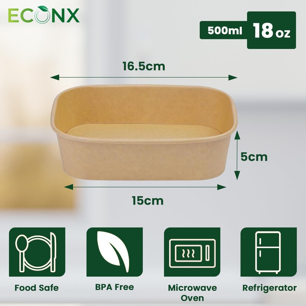 100 x 18oz 500ml Kraft Paper Disposable Container with Paper Lids Take Away Paper Lunch Box Food Container