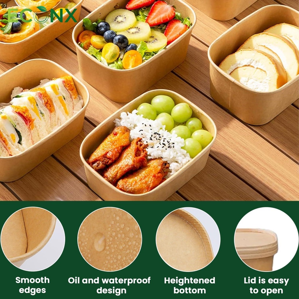 100 x 18oz 500ml Kraft Paper Disposable Container with Paper Lids Take Away Paper Lunch Box Food Container