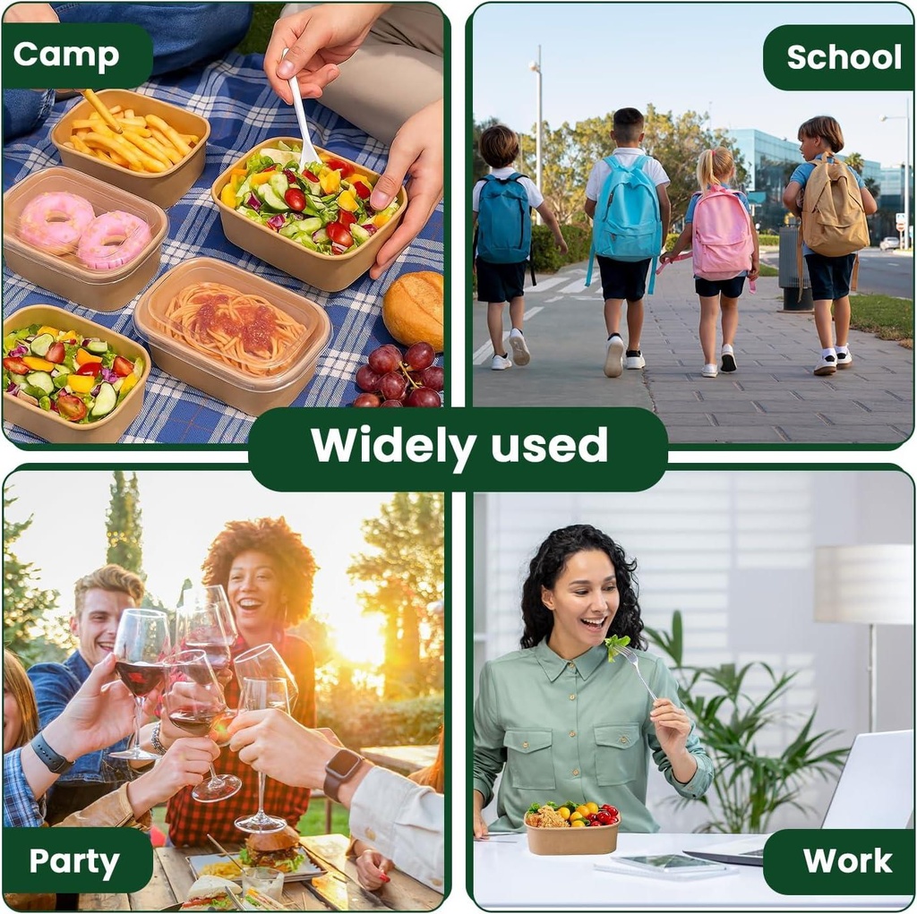 100 x 18oz 500ml Kraft Paper Disposable Container with Paper Lids Take Away Paper Lunch Box Food Container