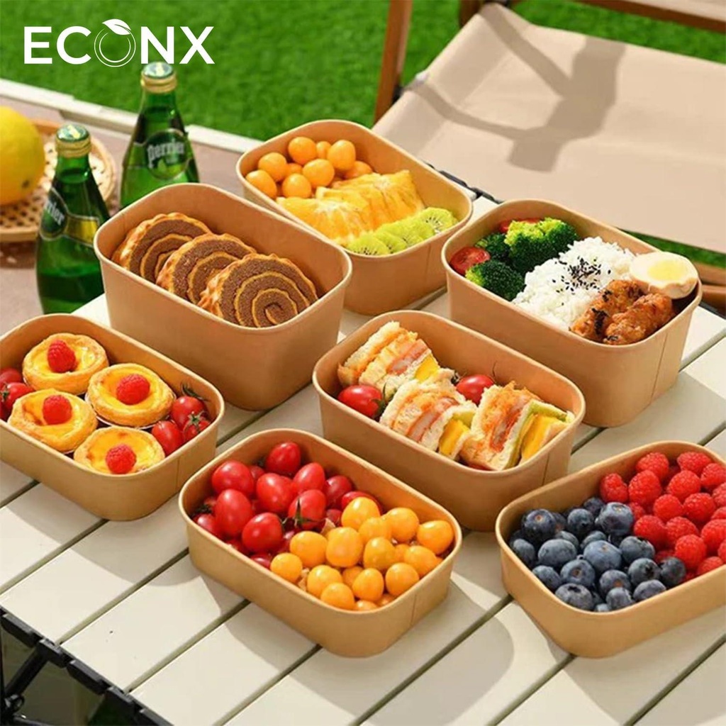 100 x 18oz 500ml Kraft Paper Disposable Container with Paper Lids Take Away Paper Lunch Box Food Container
