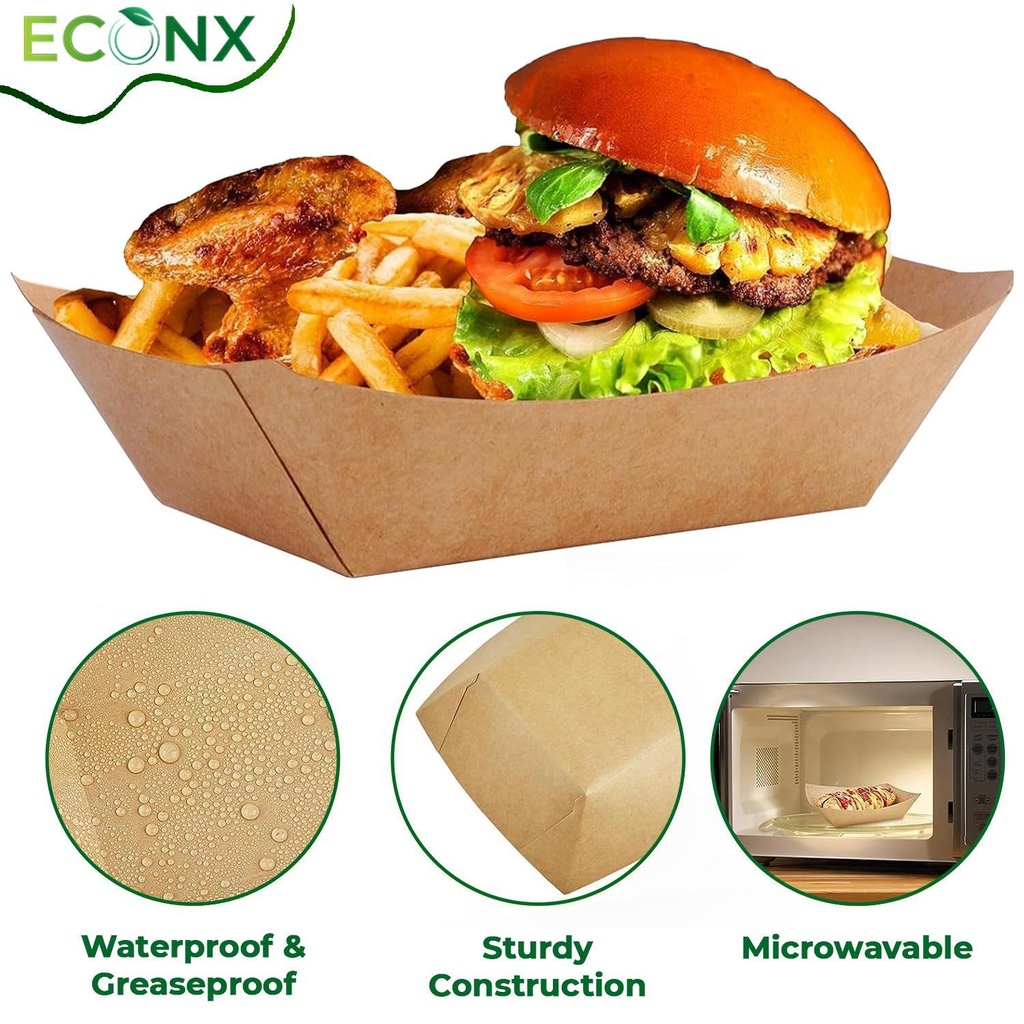 100 x 900ml Brown Kraft Paper Food Trays Disposable Serving Plates