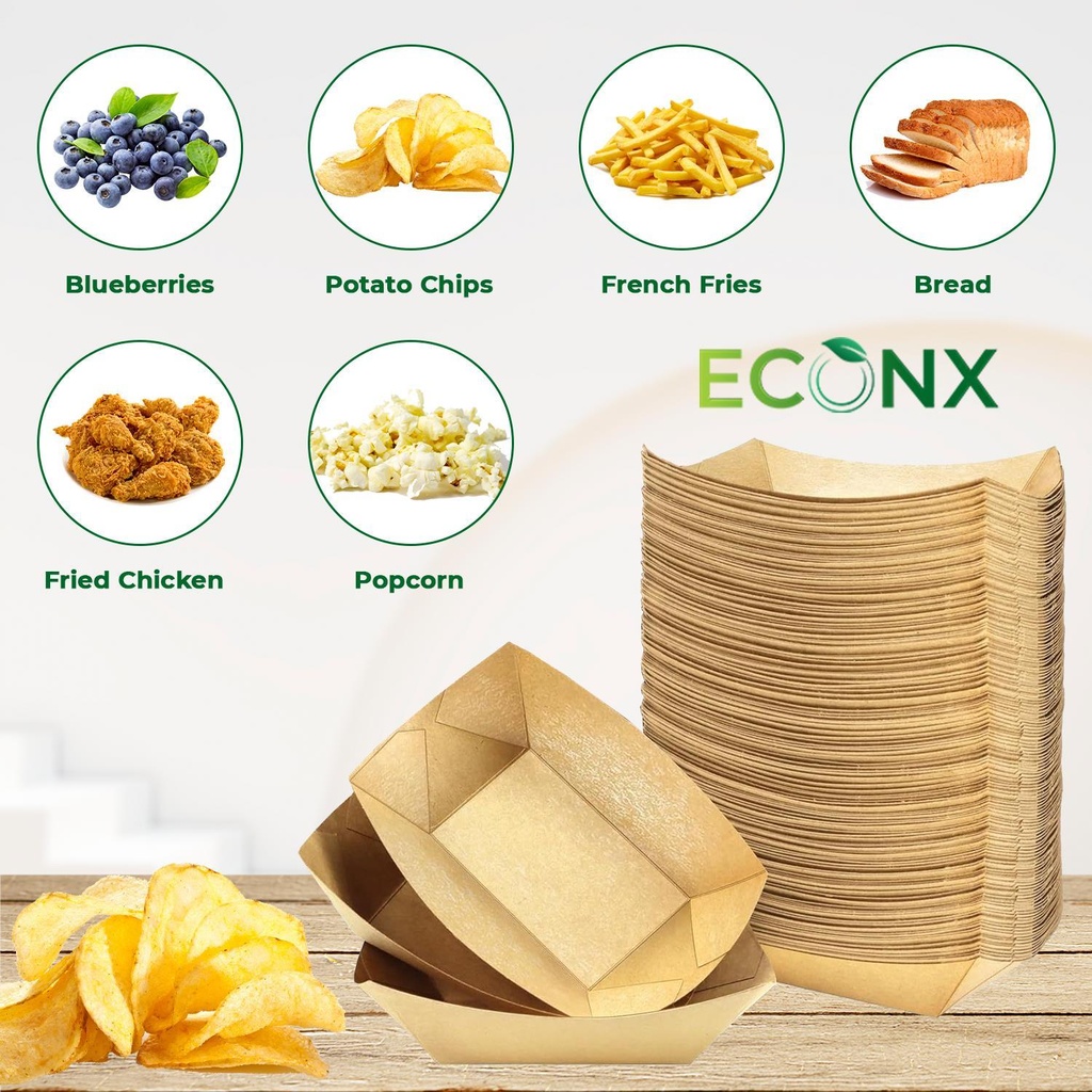 100 x 900ml Brown Kraft Paper Food Trays Disposable Serving Plates