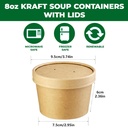 100 x Paper Soup Cup+Lid (227ml/8oz) Kraft Pack of 100