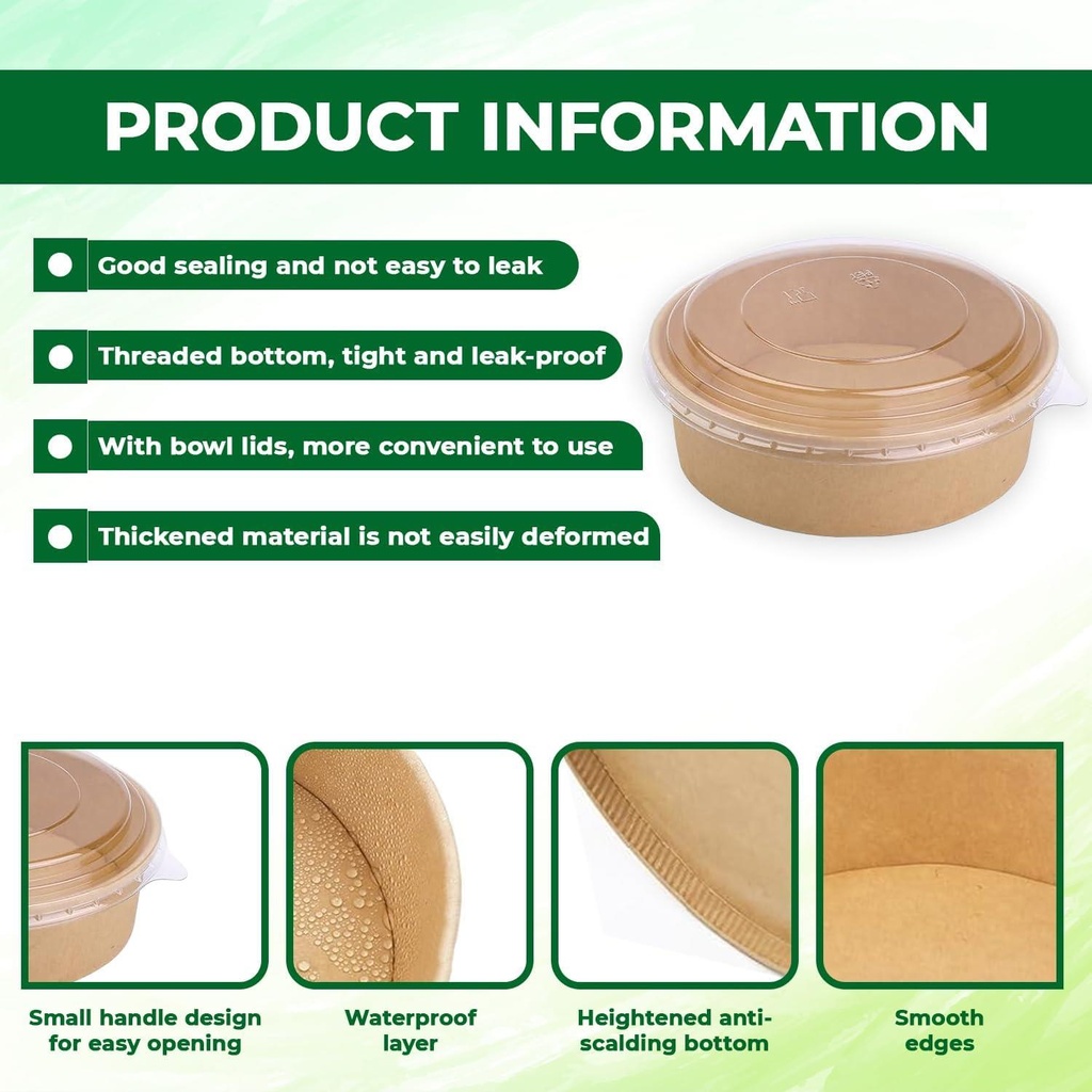 1000ML KRAFT SALAD BOWL WITH LID - 35 Oz 100pack