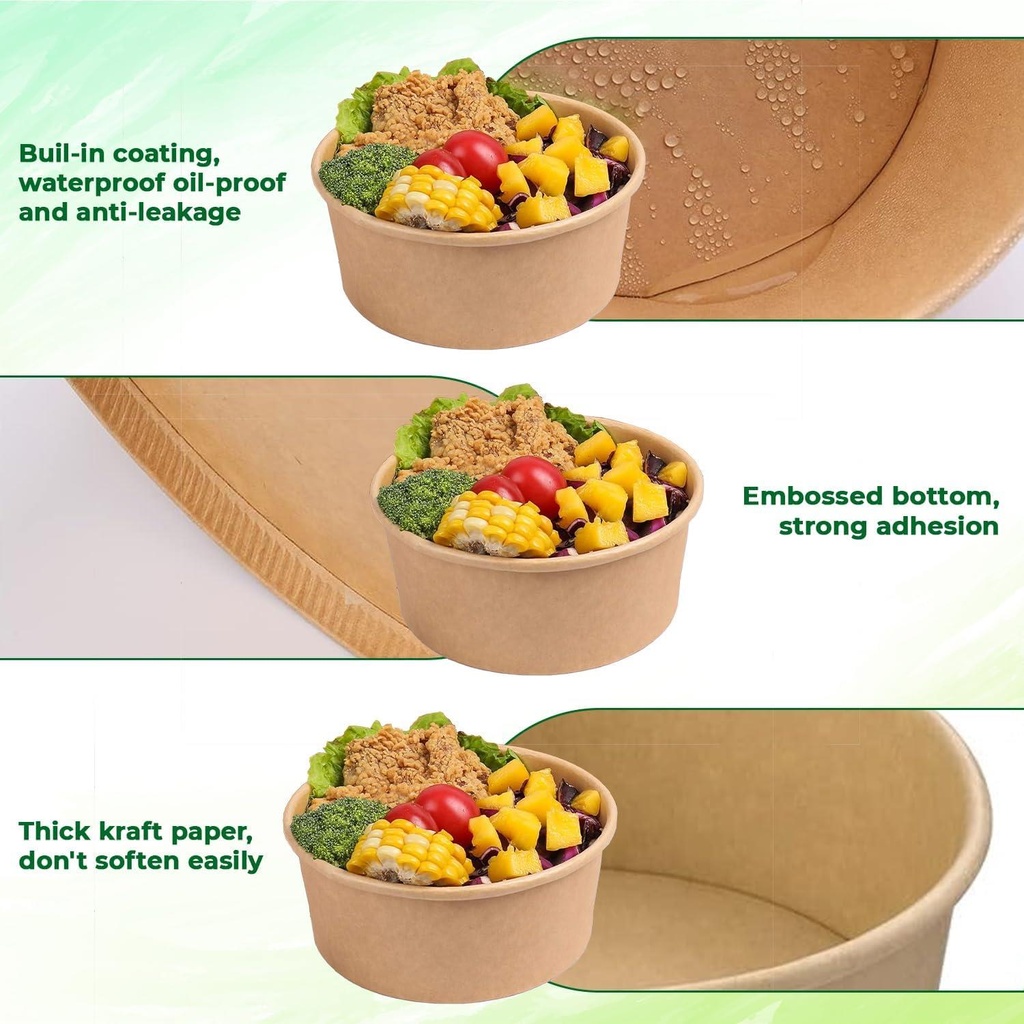 1000ML KRAFT SALAD BOWL WITH LID - 35 Oz 100pack