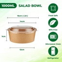 1000ML KRAFT SALAD BOWL WITH LID - 35 Oz 100pack