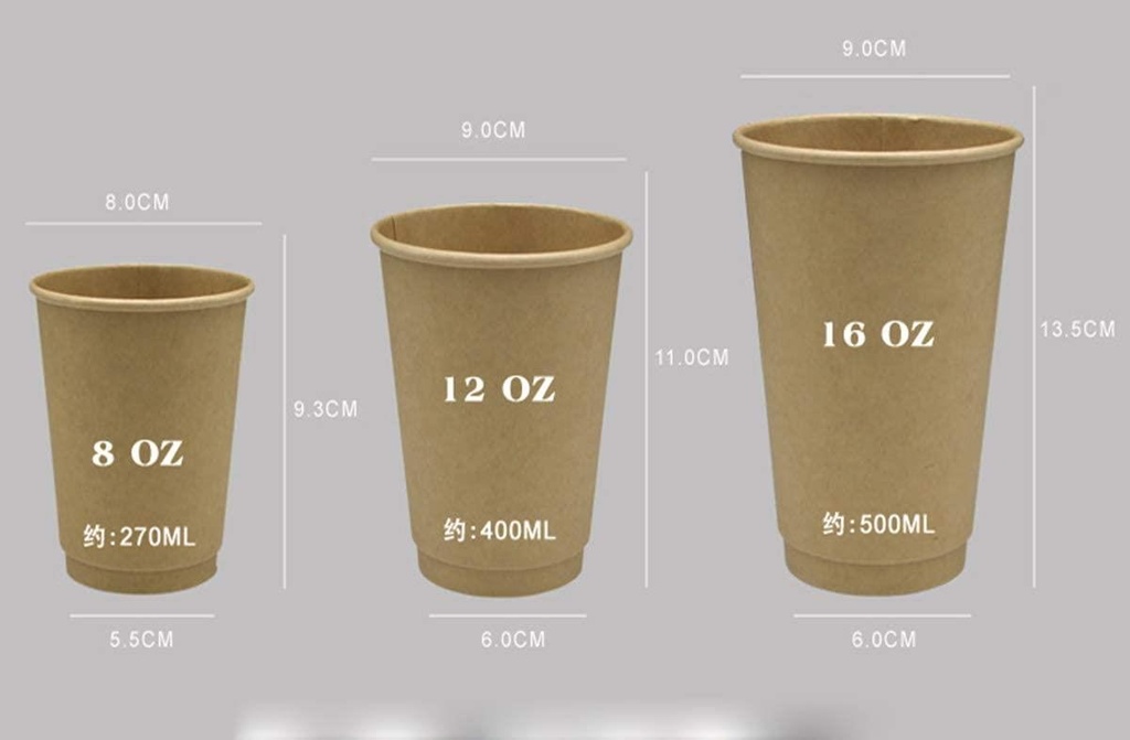 100 pcs 12oz Paper Hot Cups Disposable Brown Paper Coffee/Cold Drinks Cups