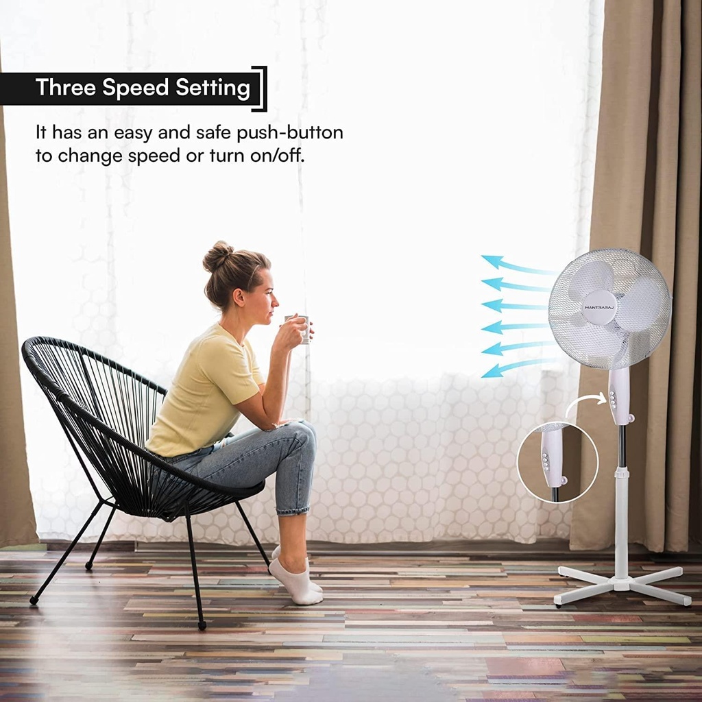 10 x MantraRaj White Pedestal Standing Floor Fan 16 Inch 3 Speed Settings Safety Mesh Grill Oscillating Fan Adjustable Height And Tilting Head Standing Fan Ideal for Home Office Air Cooling Fan (10)