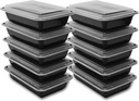 10 X 32Oz 1 Compartment Plastic Black Meal Prep Container With Lids