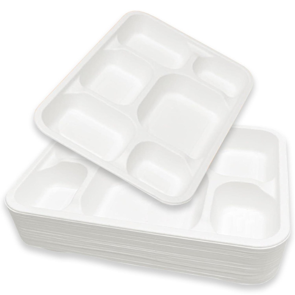 100 X 6 Compartment Rectangle Bagasse Plates
