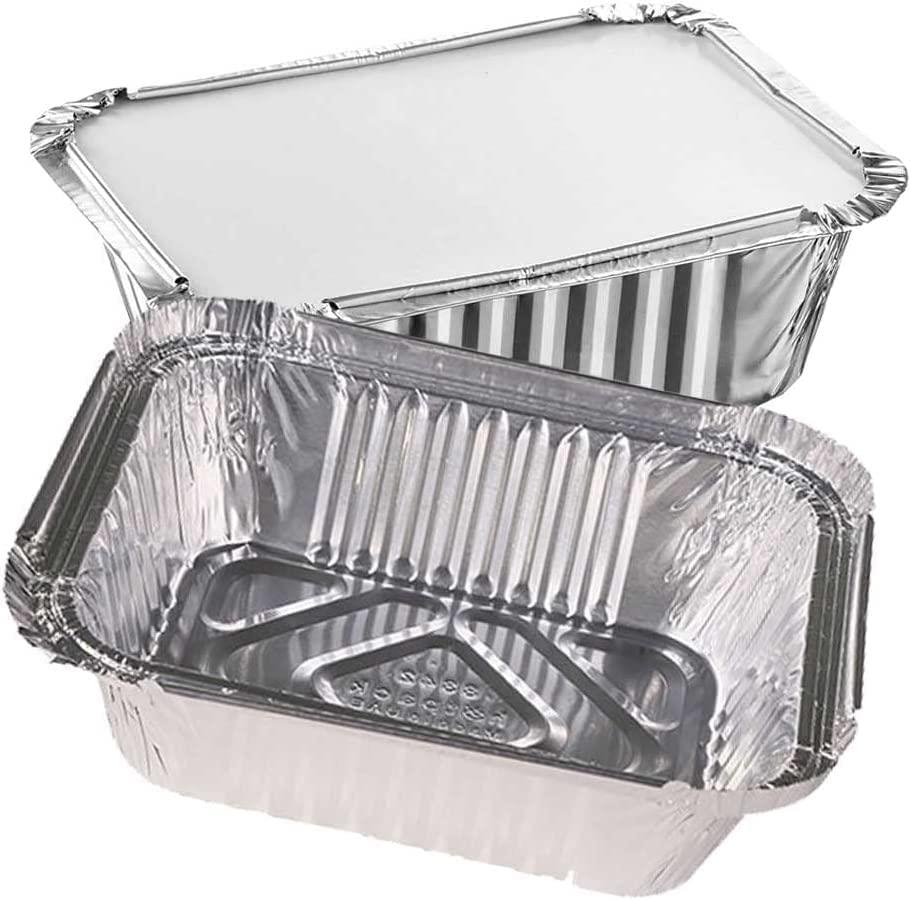 100 X No.2 Aluminum Silver Foil Food Trays Container With Lids