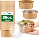 1000ML KRAFT SALAD BOWL WITH LID - 35 Oz 100pack